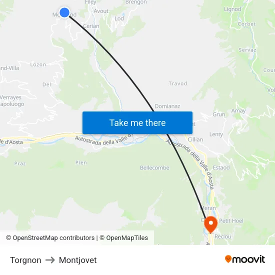 Torgnon to Montjovet map