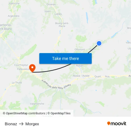 Bionaz to Morgex map