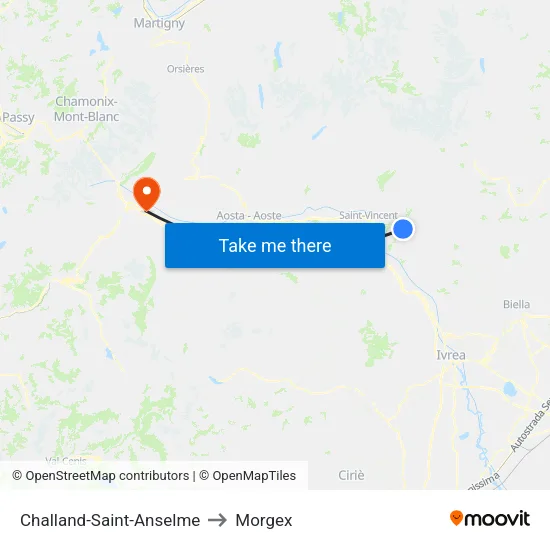 Challand-Saint-Anselme to Morgex map