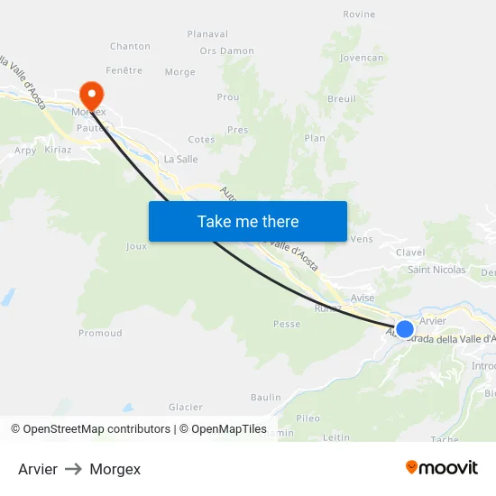 Arvier to Morgex map