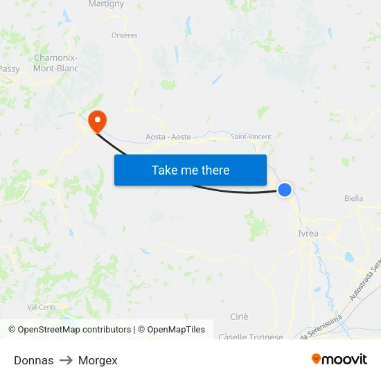 Donnas to Morgex map