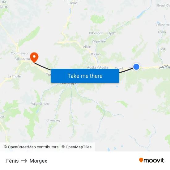 Fénis to Morgex map