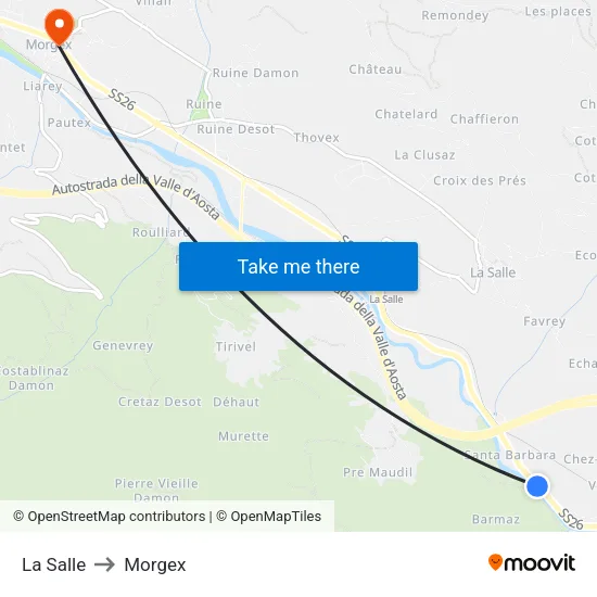 La Salle to Morgex map