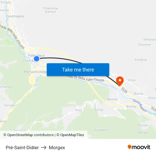 Prè-Saint-Didier to Morgex map