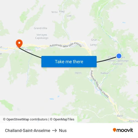 Challand-Saint-Anselme to Nus map