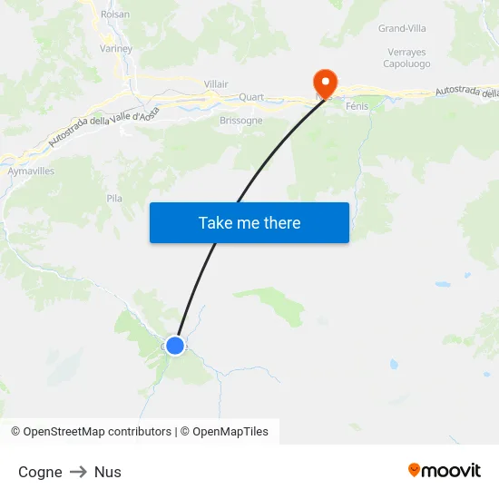 Cogne to Nus map