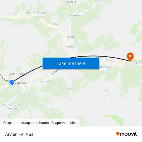Arvier to Nus map