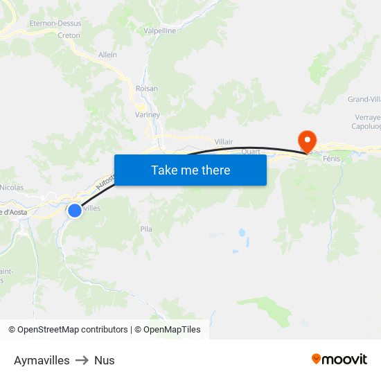 Aymavilles to Nus map