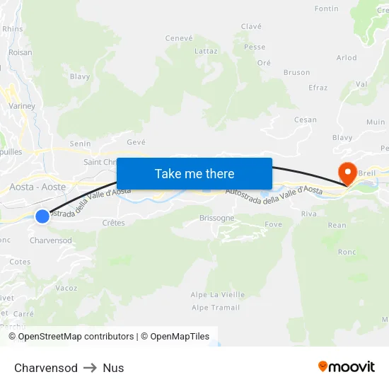 Charvensod to Nus map