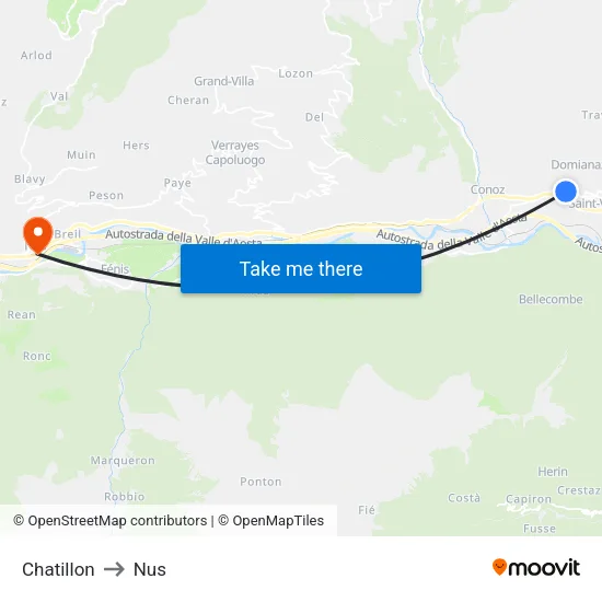 Chatillon to Nus map