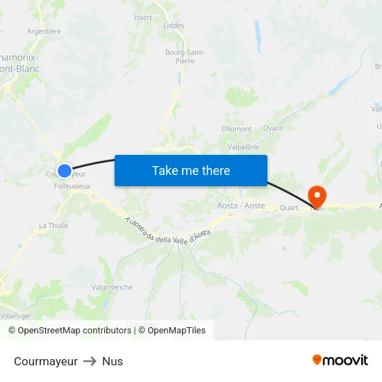Courmayeur to Nus map