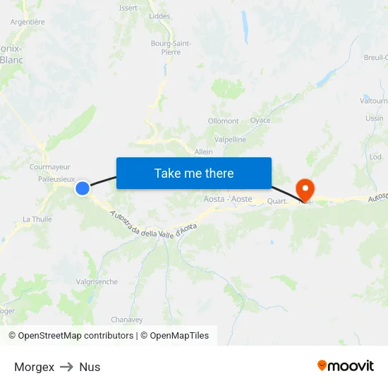 Morgex to Nus map