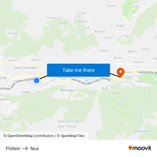 Pollein to Nus map