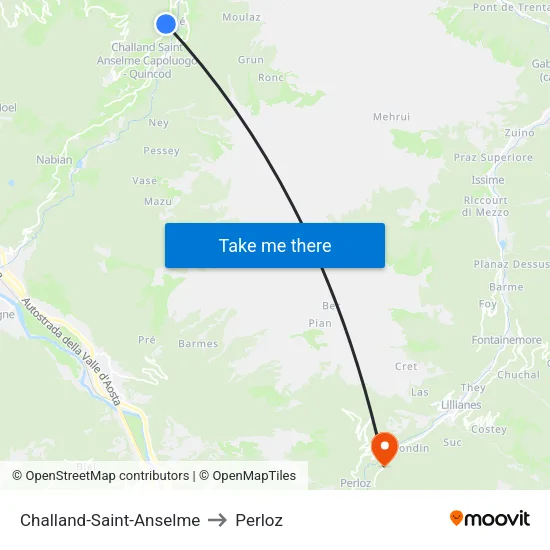 Challand-Saint-Anselme to Perloz map