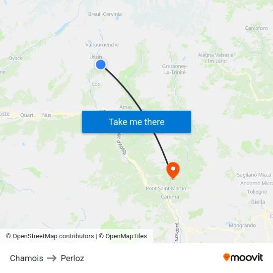 Chamois to Perloz map