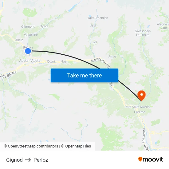Gignod to Perloz map