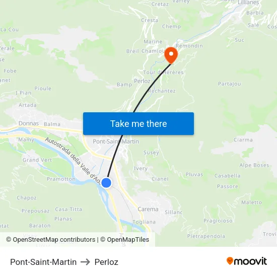Pont-Saint-Martin to Perloz map