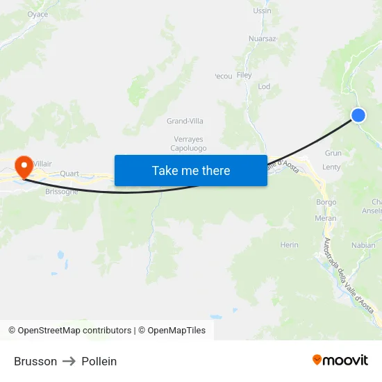 Brusson to Pollein map