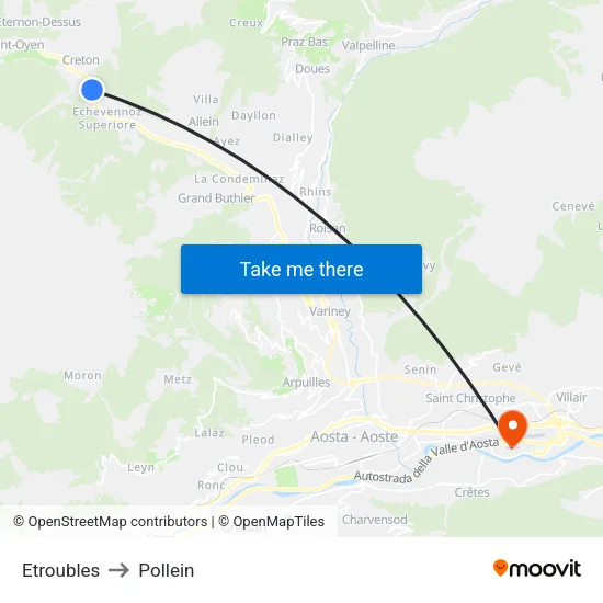 Etroubles to Pollein map