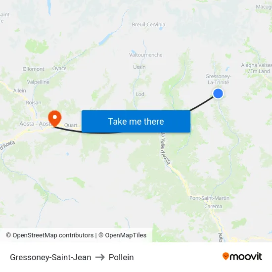 Gressoney-Saint-Jean to Pollein map