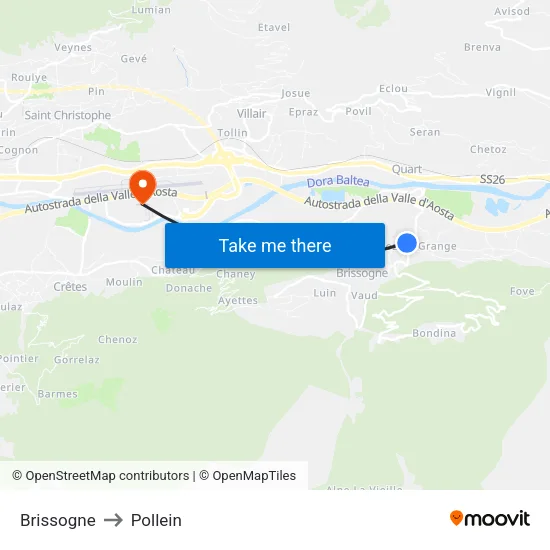 Brissogne to Pollein map