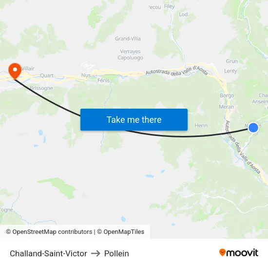 Challand-Saint-Victor to Pollein map