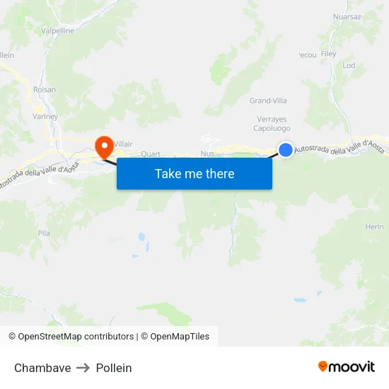 Chambave to Pollein map