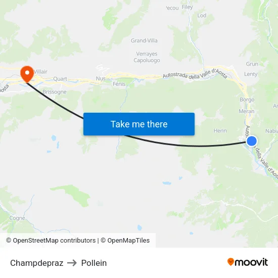 Champdepraz to Pollein map