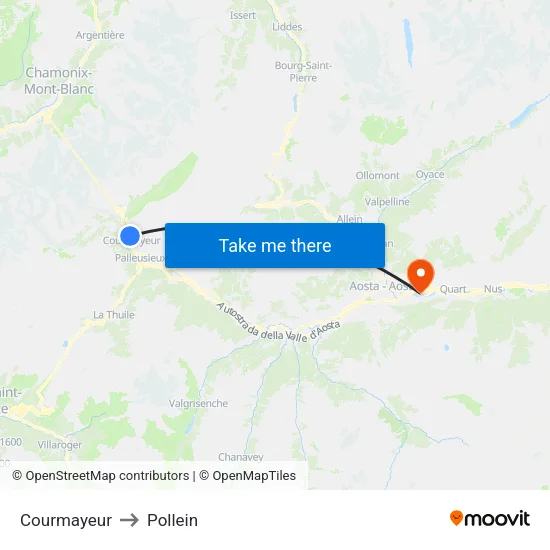 Courmayeur to Pollein map
