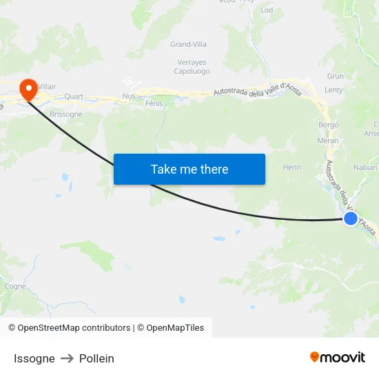Issogne to Pollein map