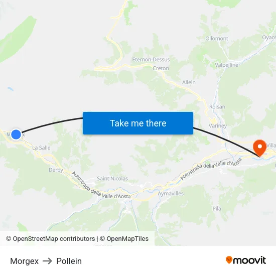 Morgex to Pollein map