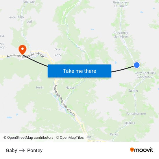 Gaby to Pontey map
