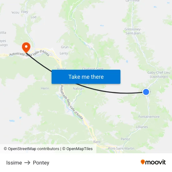 Issime to Pontey map