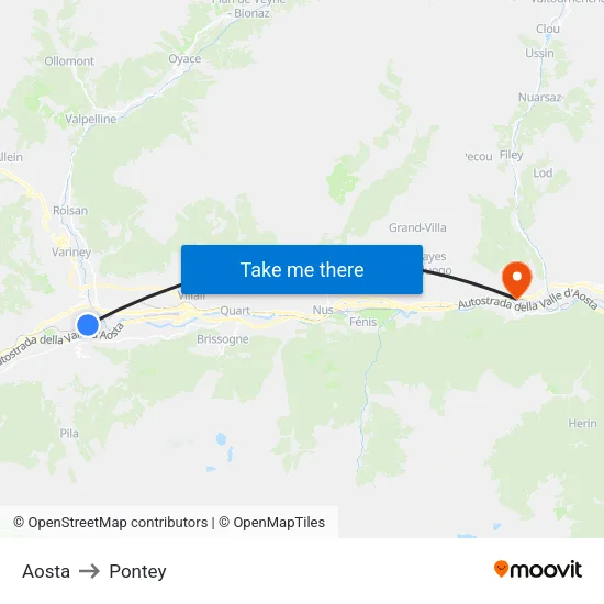 Aosta to Pontey map