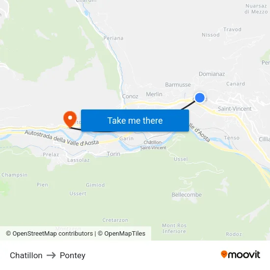 Chatillon to Pontey map