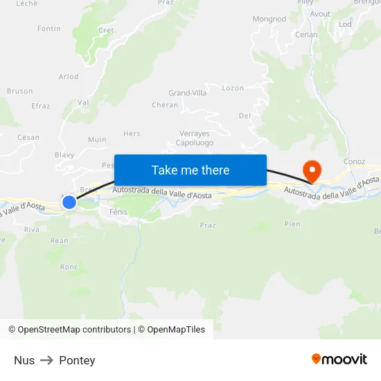Nus to Pontey map