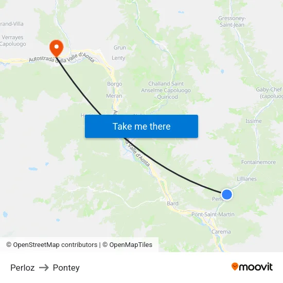 Perloz to Pontey map