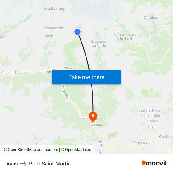 Ayas to Pont-Saint-Martin map