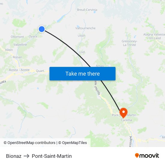 Bionaz to Pont-Saint-Martin map