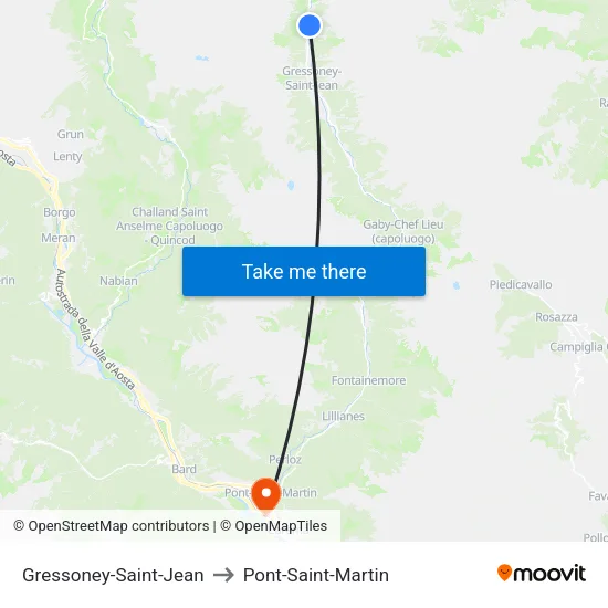 Gressoney-Saint-Jean to Pont-Saint-Martin map