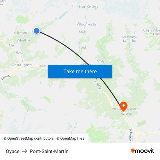 Oyace to Pont-Saint-Martin map
