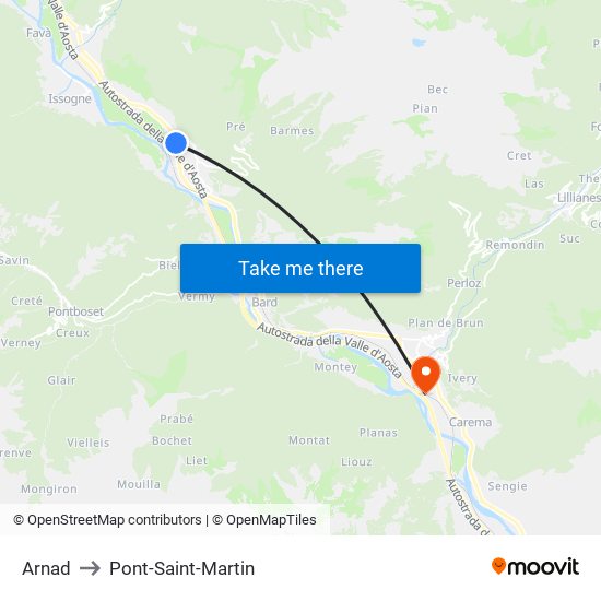 Arnad to Pont-Saint-Martin map