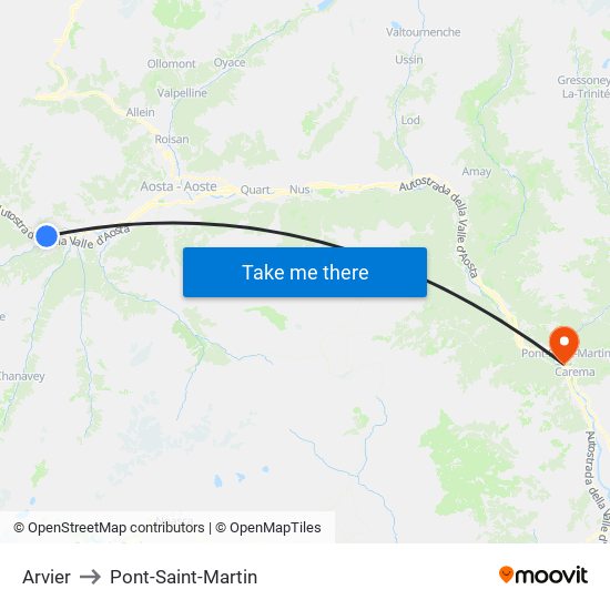 Arvier to Pont-Saint-Martin map