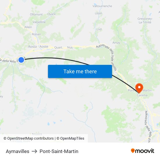 Aymavilles to Pont-Saint-Martin map