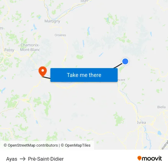 Ayas to Prè-Saint-Didier map