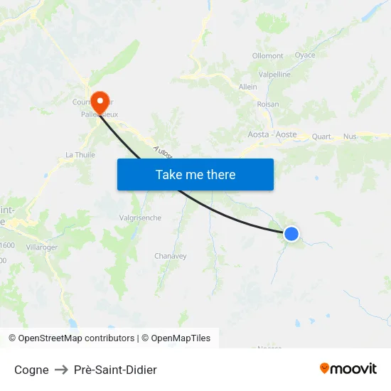 Cogne to Prè-Saint-Didier map