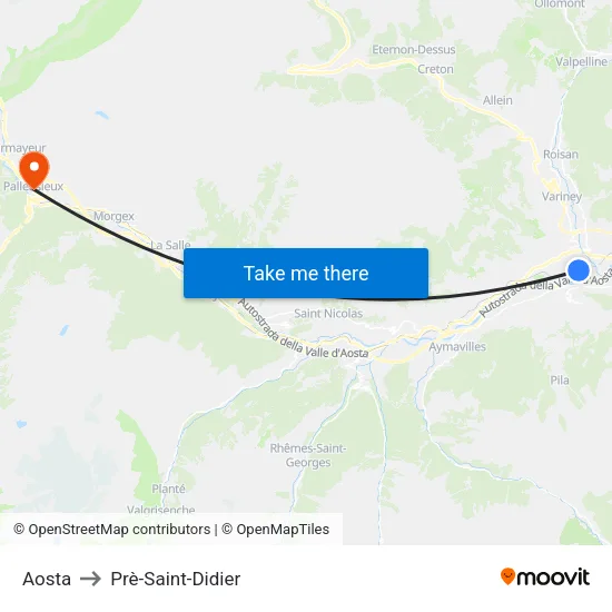 Aosta to Prè-Saint-Didier map