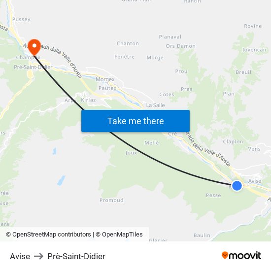 Avise to Prè-Saint-Didier map