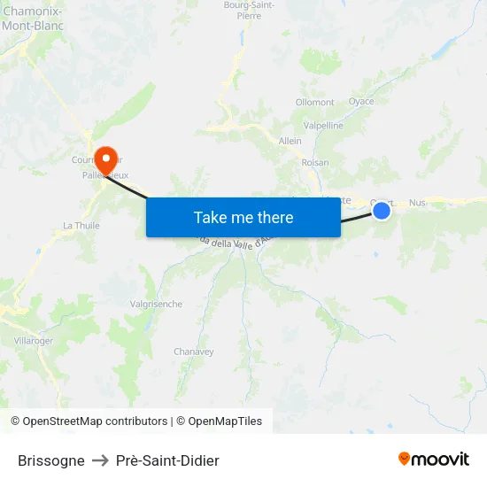Brissogne to Prè-Saint-Didier map