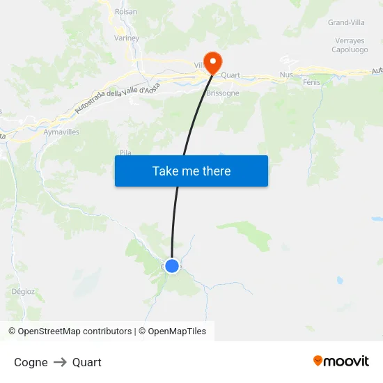 Cogne to Quart map